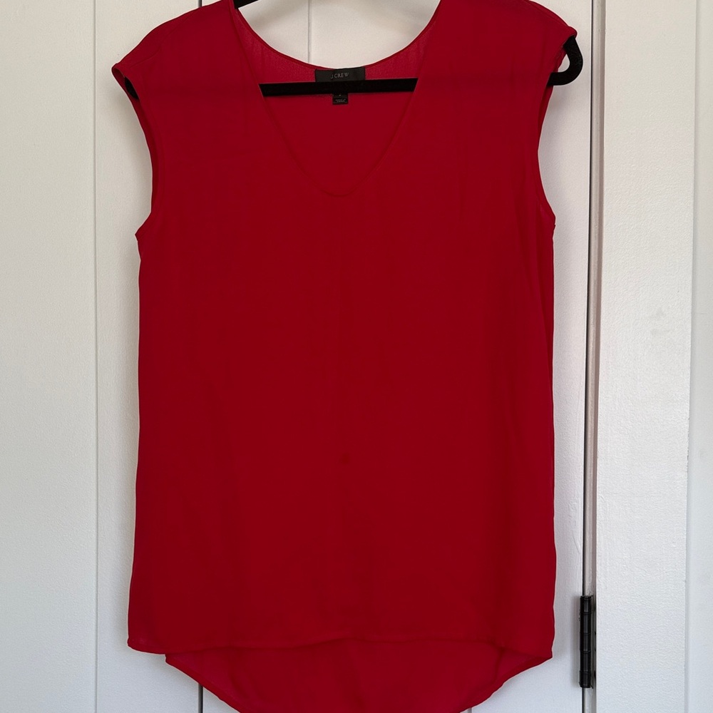 J. Crew Bright Red V-Neck cap sleeve top